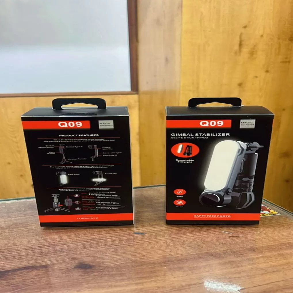 Q09 Mini Gimbal Selfie Stick Tripod with 1-Axis Stabilizer, Wireless Remote & LED Light