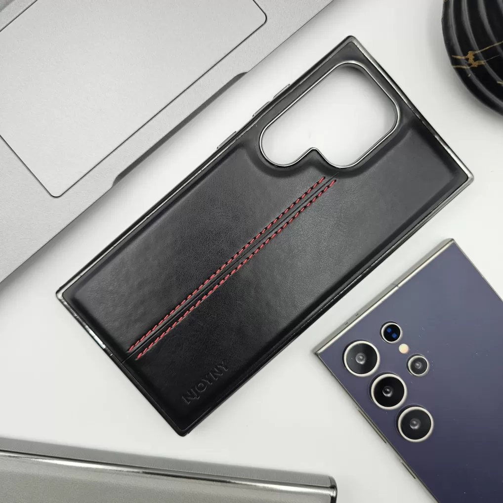 Samsung Galaxy S24 Ultra Puloka Centre Stitched Leather Case Inside Velvet