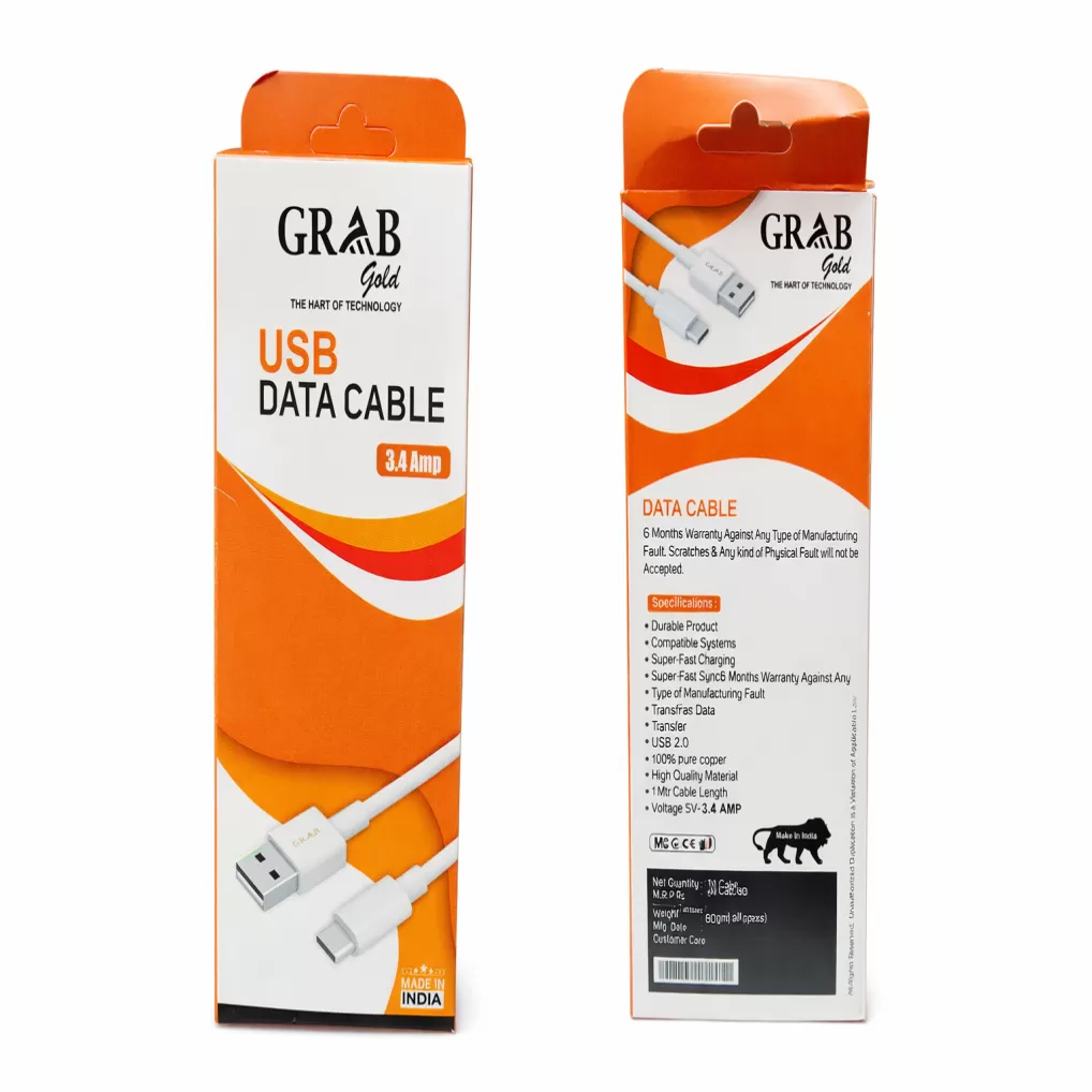 GRAB Gold USB Data Cable – 3.4A Fast Charging
